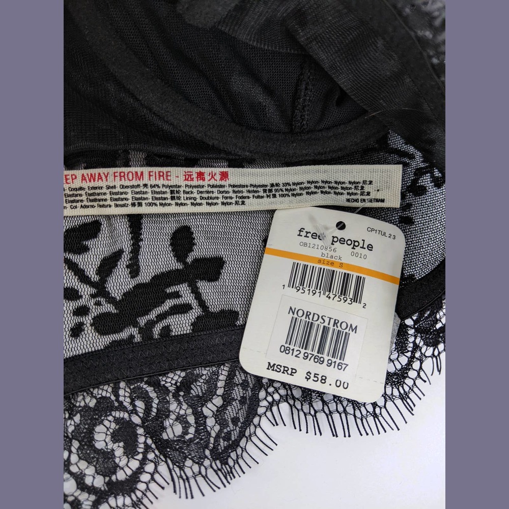 Free People Size S So Long Floral Velvet Sheer Mesh Lace Underwire Bra In Black - Picture 12 of 12